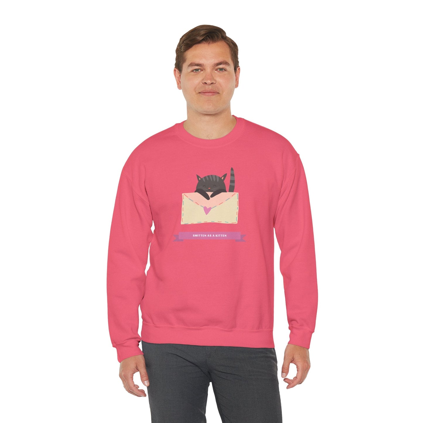 Cat Heart Sweatshirt Love For Cat Lovers Unisex Crewneck Fifty Fifty Cotton Poly Blend Gildan 18000