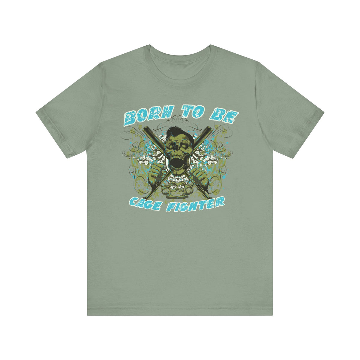 Born To Be Cage Fighter Tee Skull Crossed Knives Graphic T-Shirt