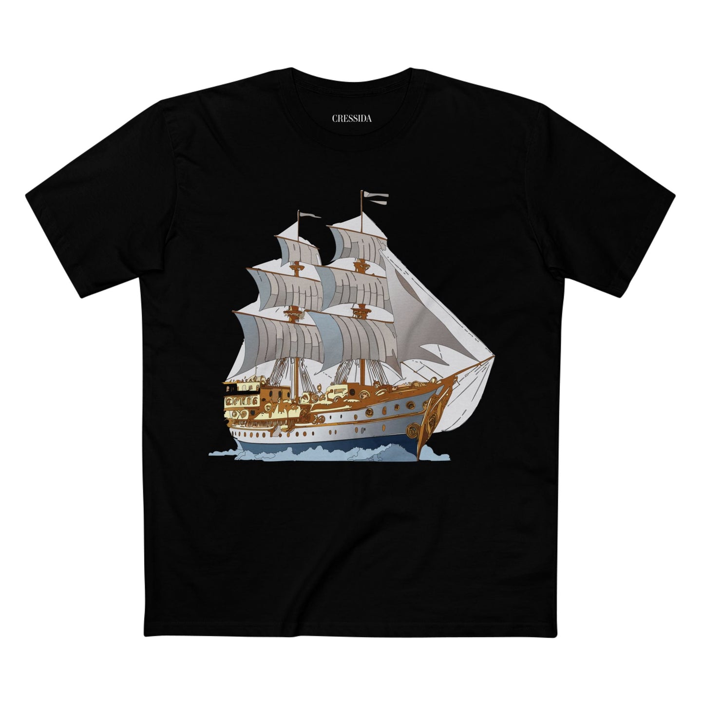 Ship Graphic Unisex 100 Cotton T-Shirt with Gold Frigate Art Design 12
