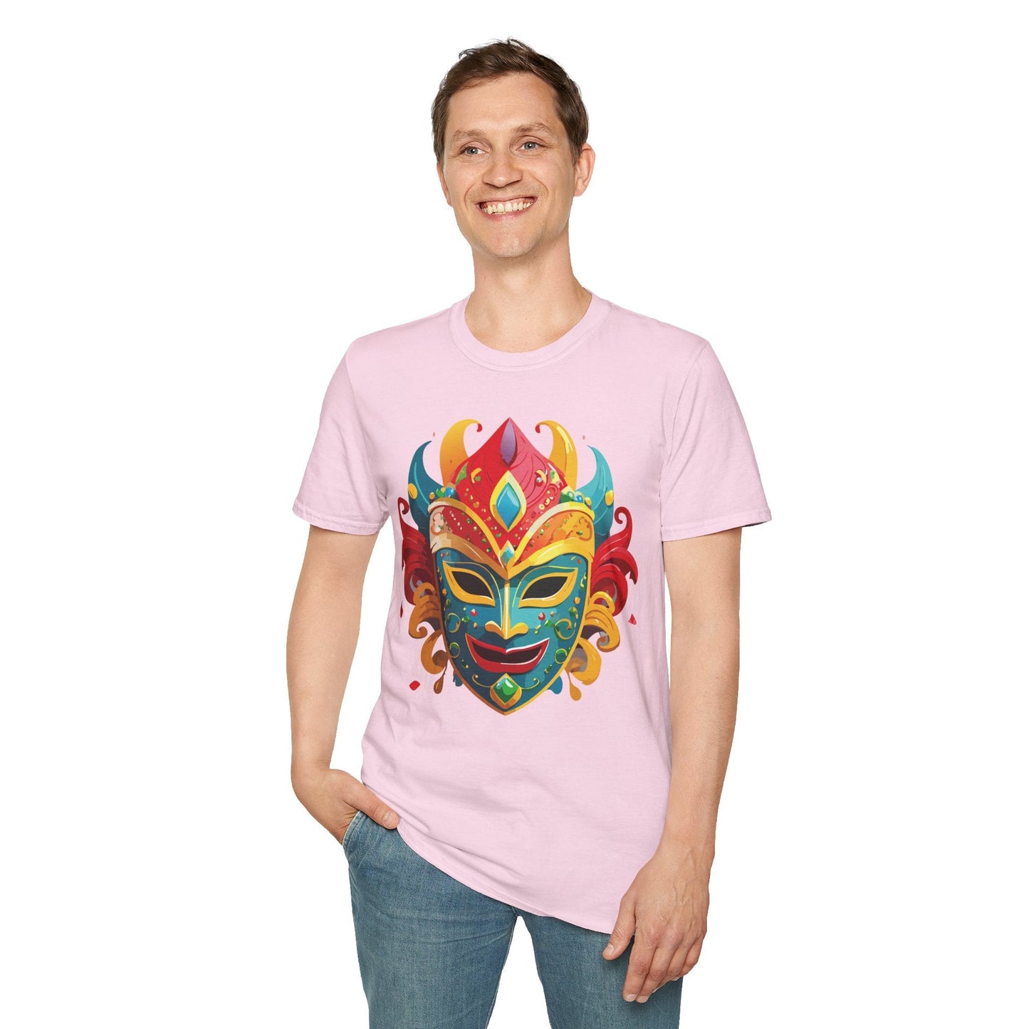 Unisex Mask Tee Shirt Gildan Softstyle 64000 Ring Spun Cotton Breathable Masquerade Design