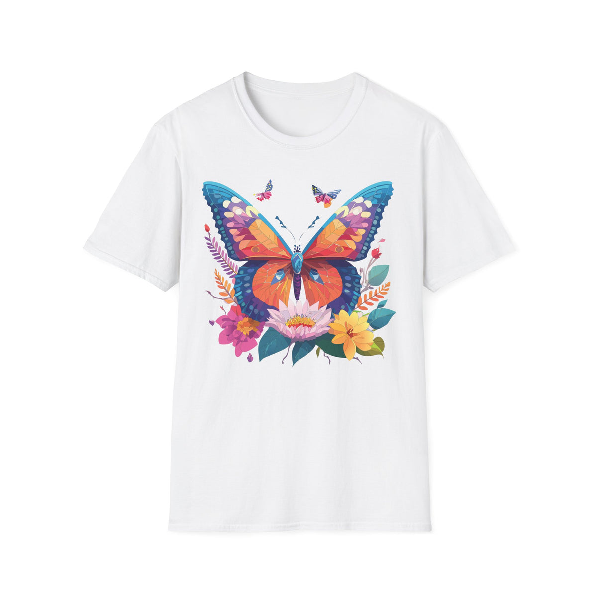 Colorful Butterfly Illustration T-Shirt | Floral Wings Print Graphic Tee Unisex 100 Cotton Gildan T-Shirt