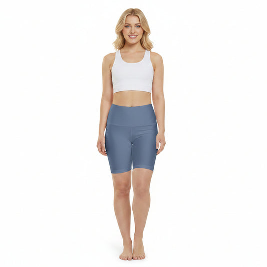 Ash Blue Women's Workout Shorts — Solid High-Waist Biker Shorts for Exercise & Everyday Wear