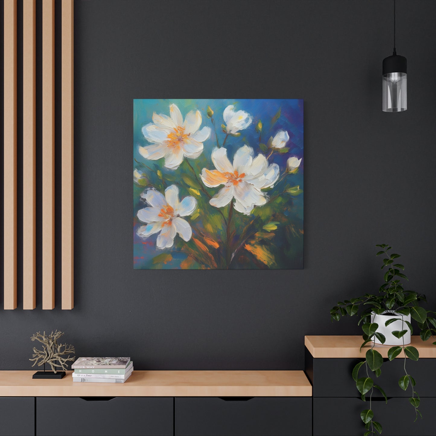 White Flowers Print Canvas, White Flower Oil Paint Print 20x20, 24x24, 30x30, 32x32, 36x36, Art Design Print Non-Frame MC-5