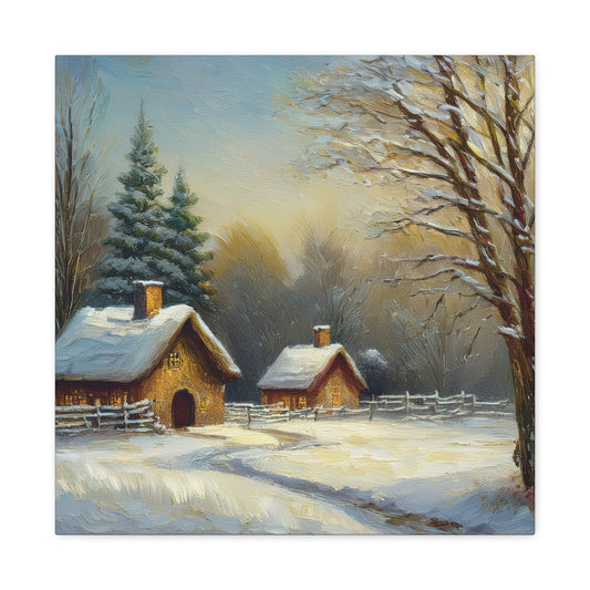 Countryside Winter Print Canvas, Oil Paint Print 20x20, 24x24, 30x30, 32x32, 36x36 Art Design Pine-Wood Inner Frame MC-113