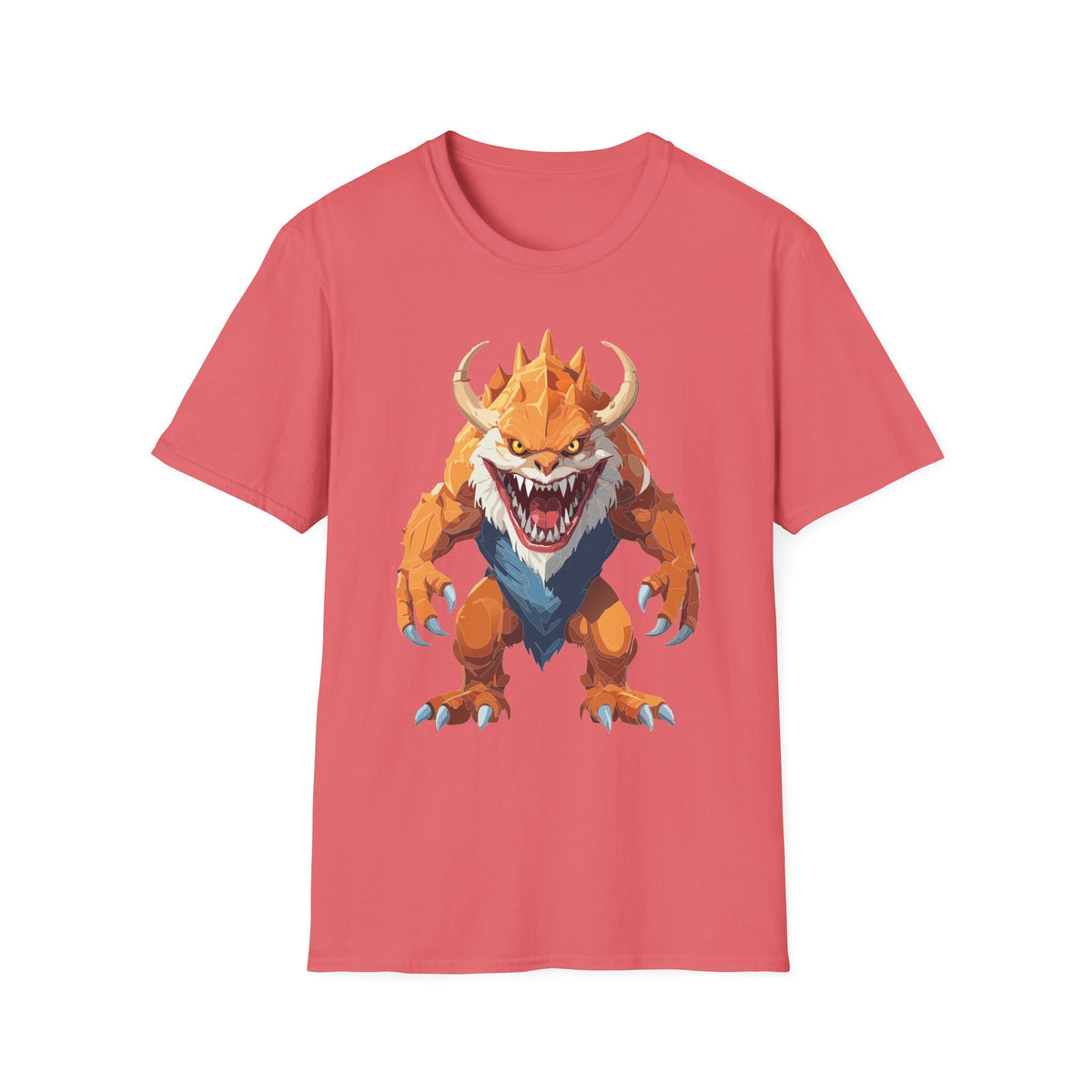 Monster Graphic T-Shirt — Fierce Orange Demon Creature Cartoon Graphic Tee Unisex 100 Cotton Gildan T-Shirt