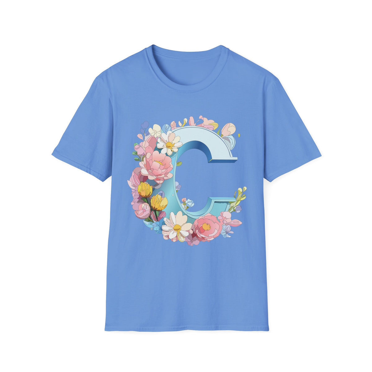 Floral Letter C T-Shirt | Blue Monogram Initial Tee