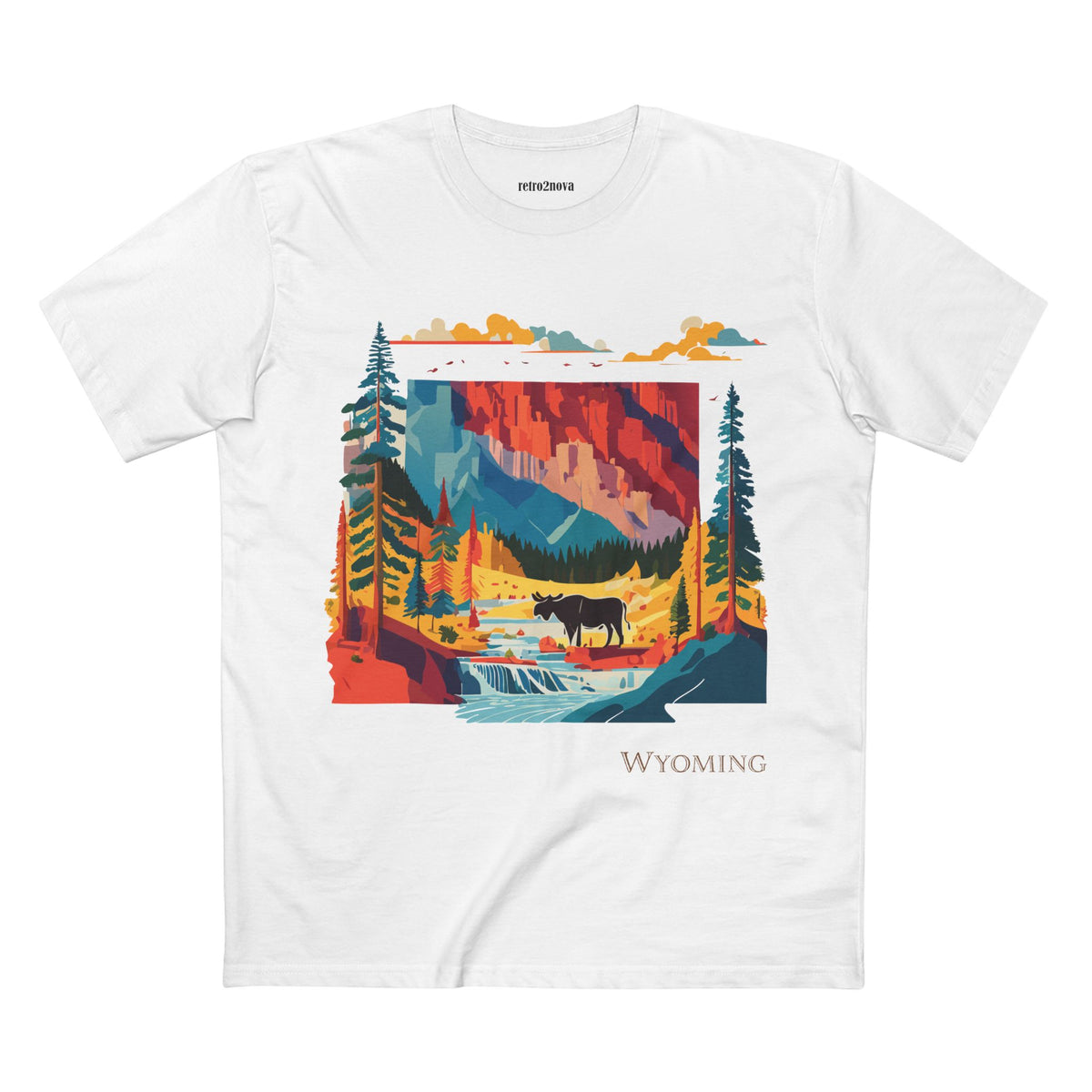 Wyoming Landscape Moose Tee | Vintage National Park Mountain Forest Design