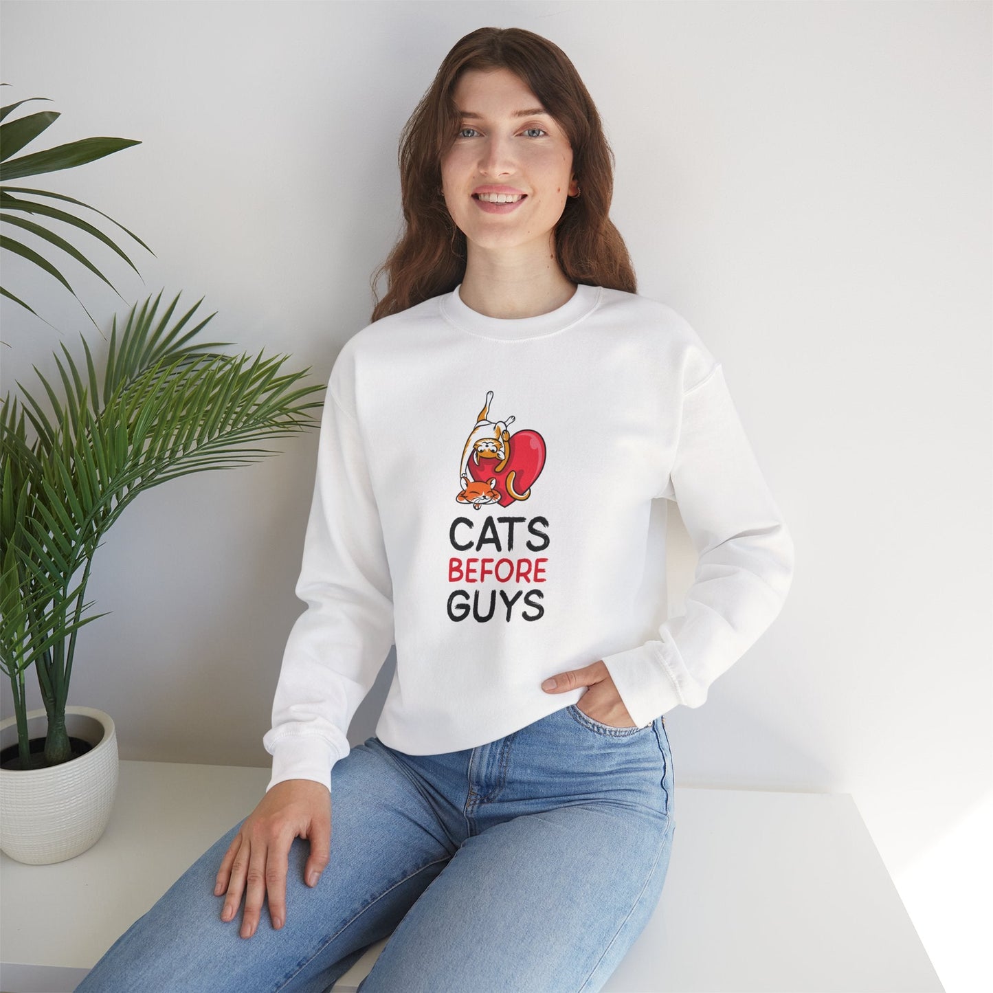 Cat Heart Sweatshirt Unisex Valentines Day 50 50 Cotton Poly Heavy Blend Crewneck Sweatshirt