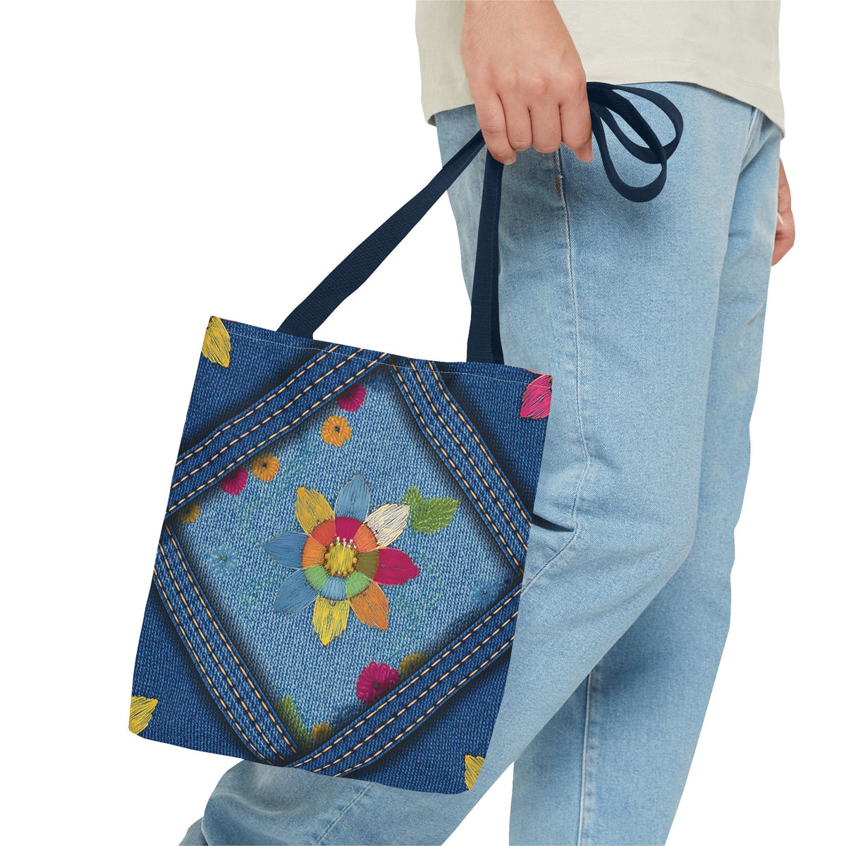 Denim Fabric Imitation Print Unisex Canvas Bag Poly Spun 3 Sizes Tote Bag 177