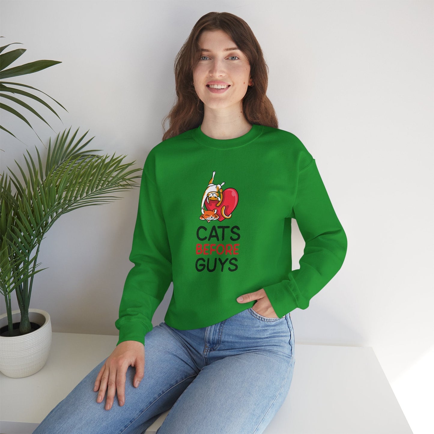 Cat Heart Sweatshirt Unisex Valentines Day 50 50 Cotton Poly Heavy Blend Crewneck Sweatshirt