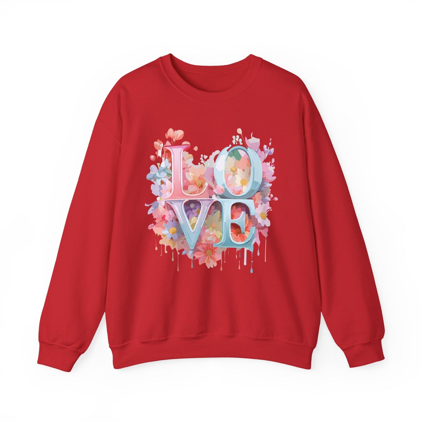 Floral Love Sweatshirt Unisex Valentines Day Crewneck Gildan 18000 50 Cotton 50 Polyester
