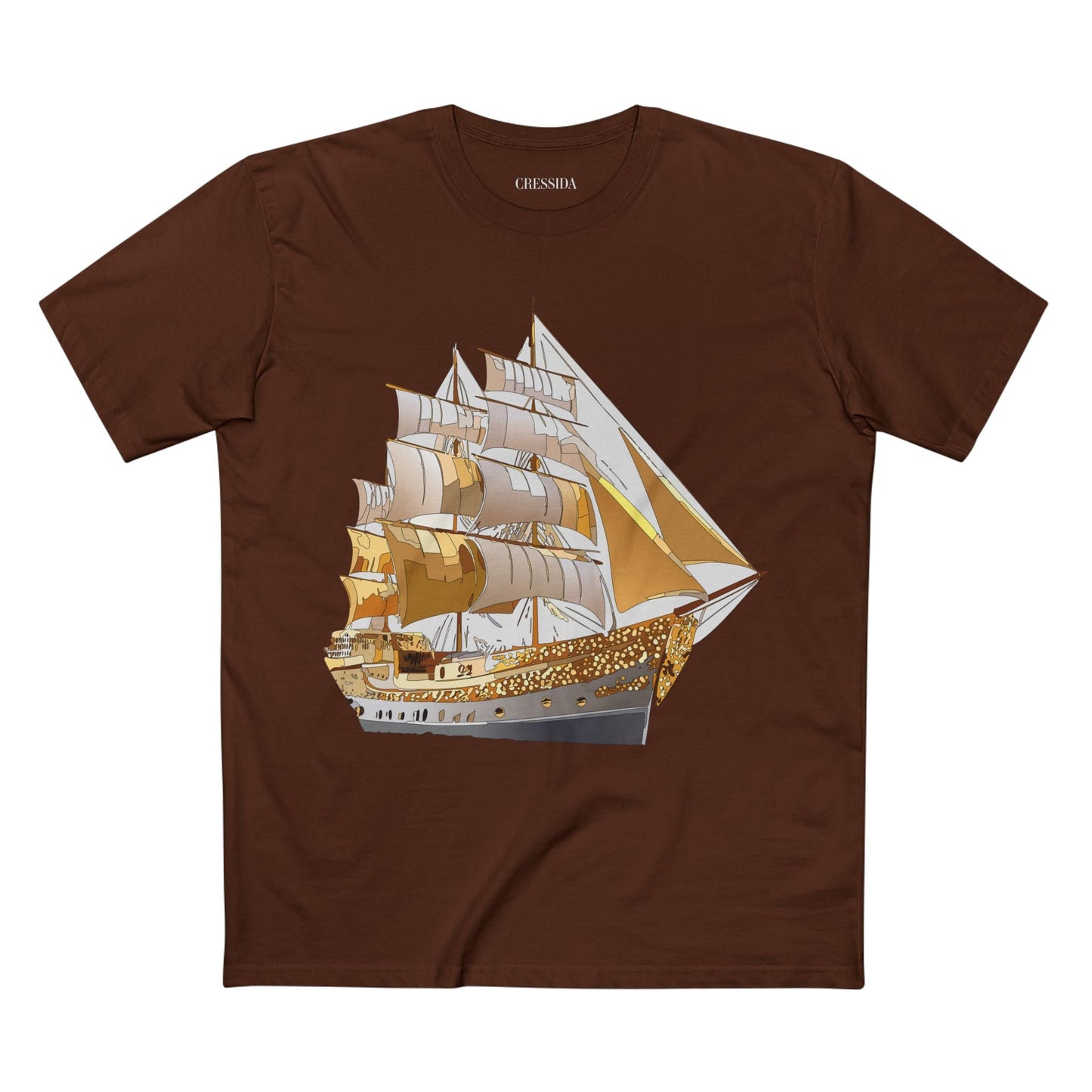 Ship Graphic Unisex 100 Cotton T-Shirt with Gold Frigate Art Design 21