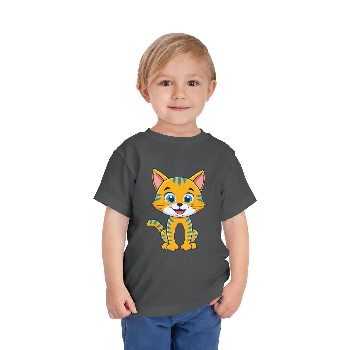 Bonita camiseta de manga corta para niños pequeños con gato: adorable camiseta con gráfico de gatito para niños (2 a 5 años)