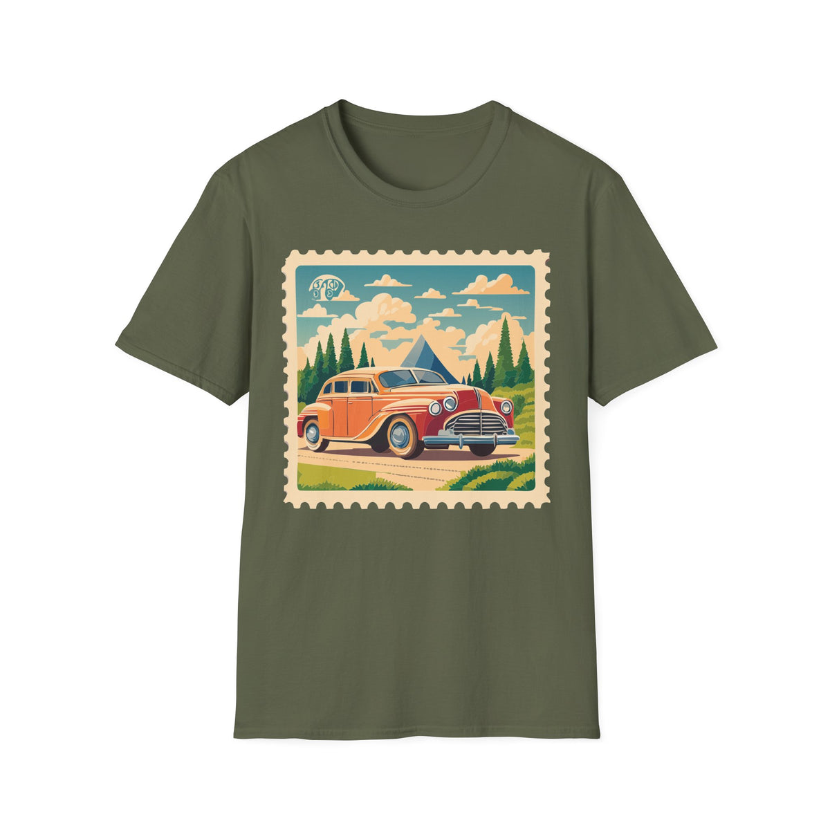 Vintage Road Trip Car T-Shirt | Retro Camper Scenic Stamp Graphic Tee Unisex 100 Cotton Gildan T-Shirt