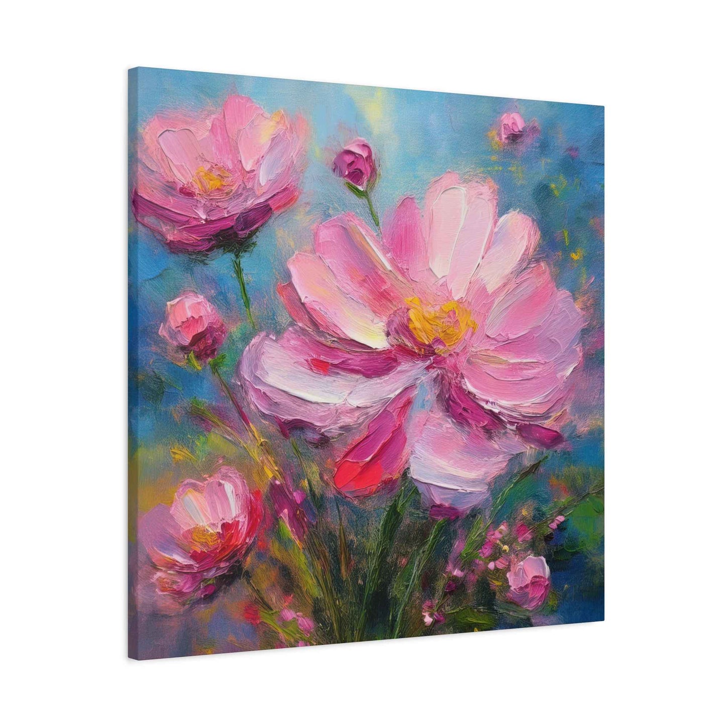 Pink Flowers Print Canvas, Pink Flowers Oil Paint Print 20x20, 24x24, 30x30, 32x32, 36x36, Art Design Print Non-Frame MC-11