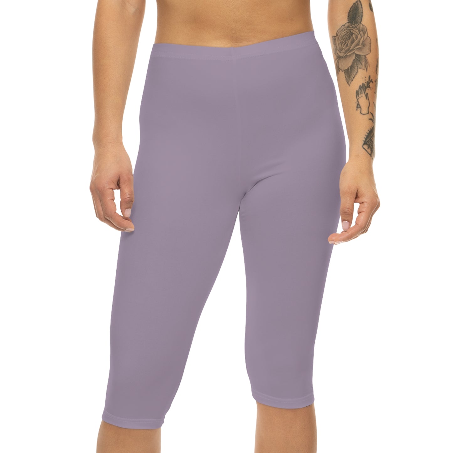 Dusty Rose Fog Color Women's Brushed Suede Poly Span Casual Capri Leggings XS-2XL