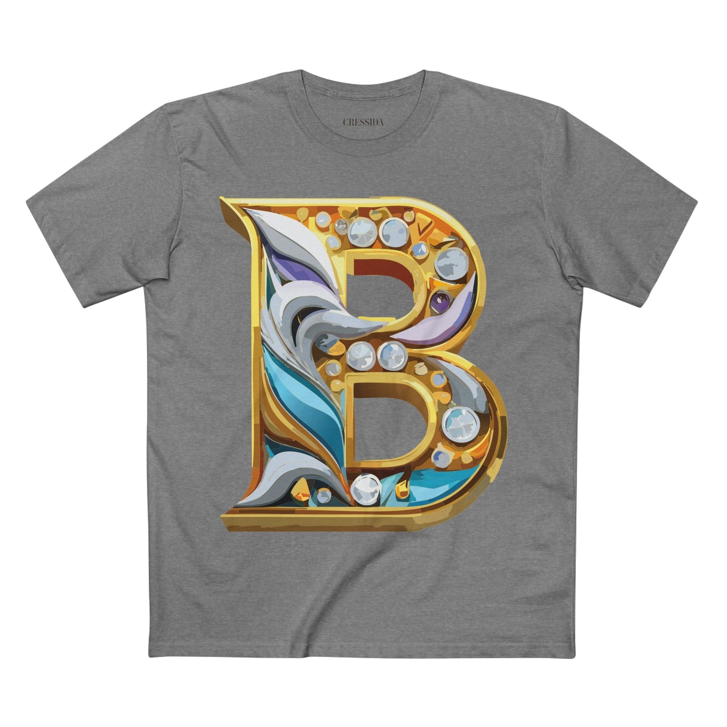 Letter B Graphic Design Tee Unisex 100 Cotton With Antique Gold Letters Artwork T-Shirt