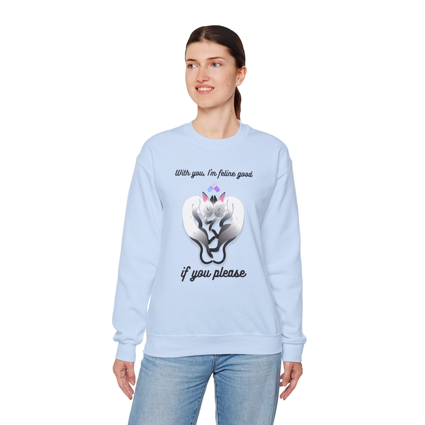 Double Cat Heart Sweatshirt Unisex Fifty Fifty Cotton Poly Valentines Day Sweatshirt