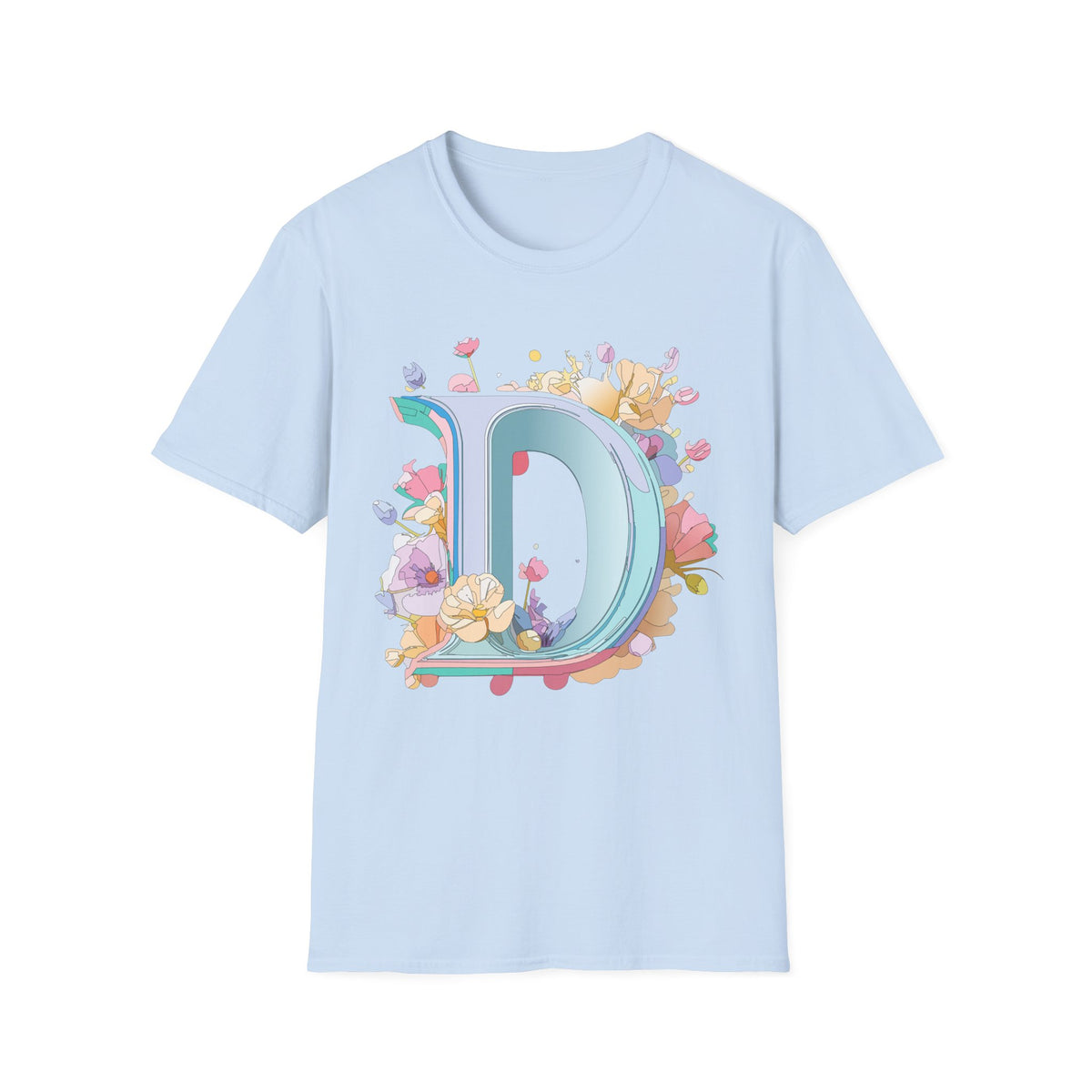 Floral Letter D T-Shirt | Pastel Monogram Initial Tee