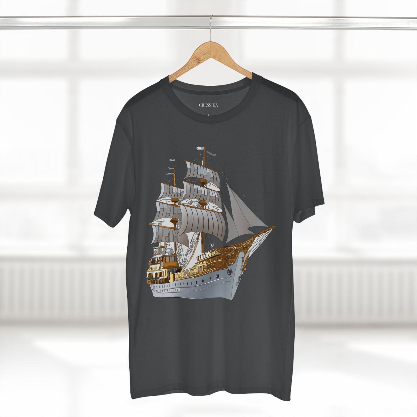 Ship Graphic Unisex 100 Cotton T-Shirt with Gold Frigate Art Design 5