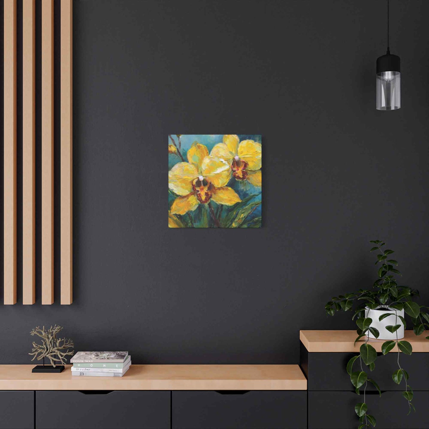 Yellow Orchids Print Canvas, Floral Oil Paint Print 20x20, 24x24, 30x30, 32x32, 36x36 Art Design Pine-Wood Inner Frame MC-139