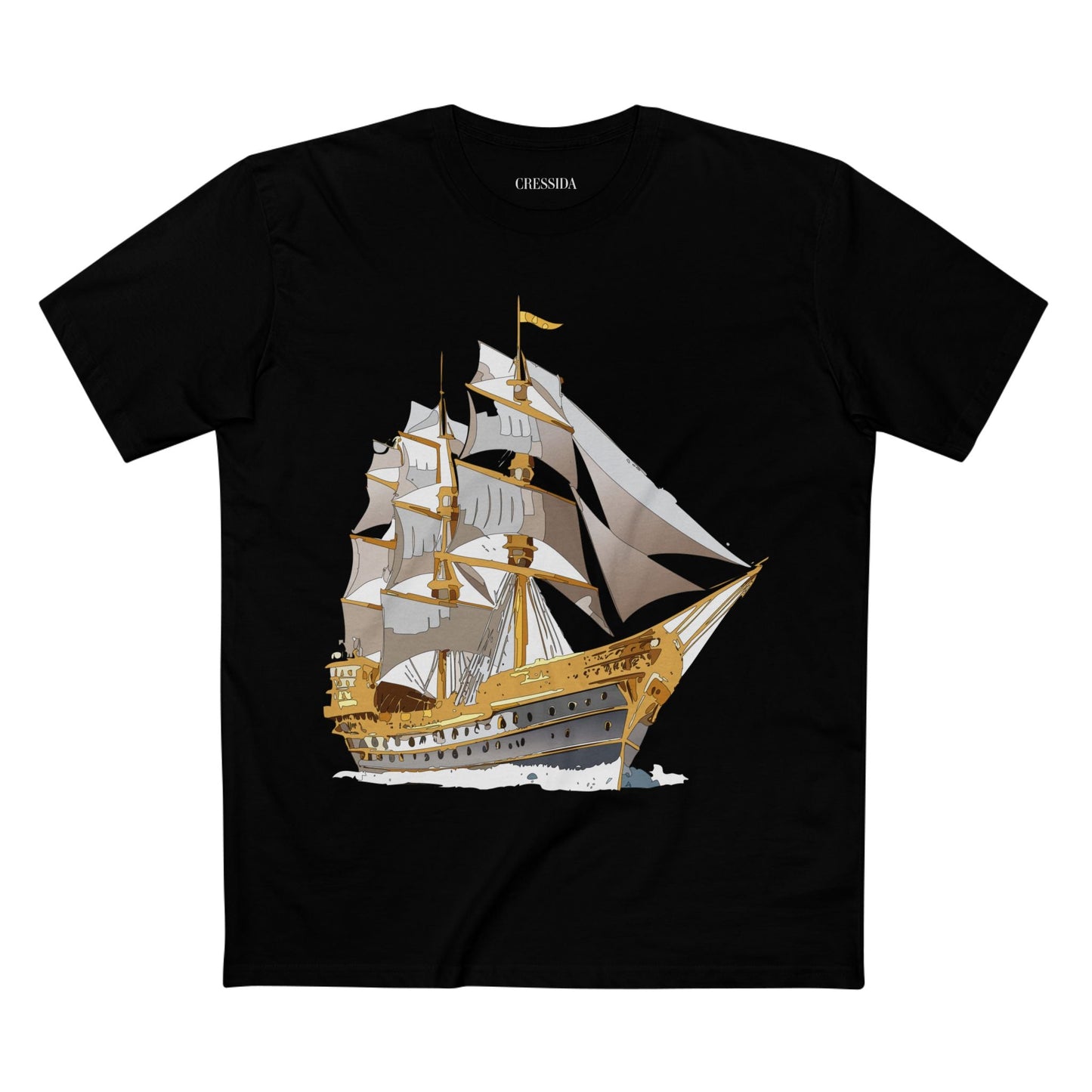 Ship Graphic Unisex 100 Cotton T-Shirt with Gold Frigate Art Design 19