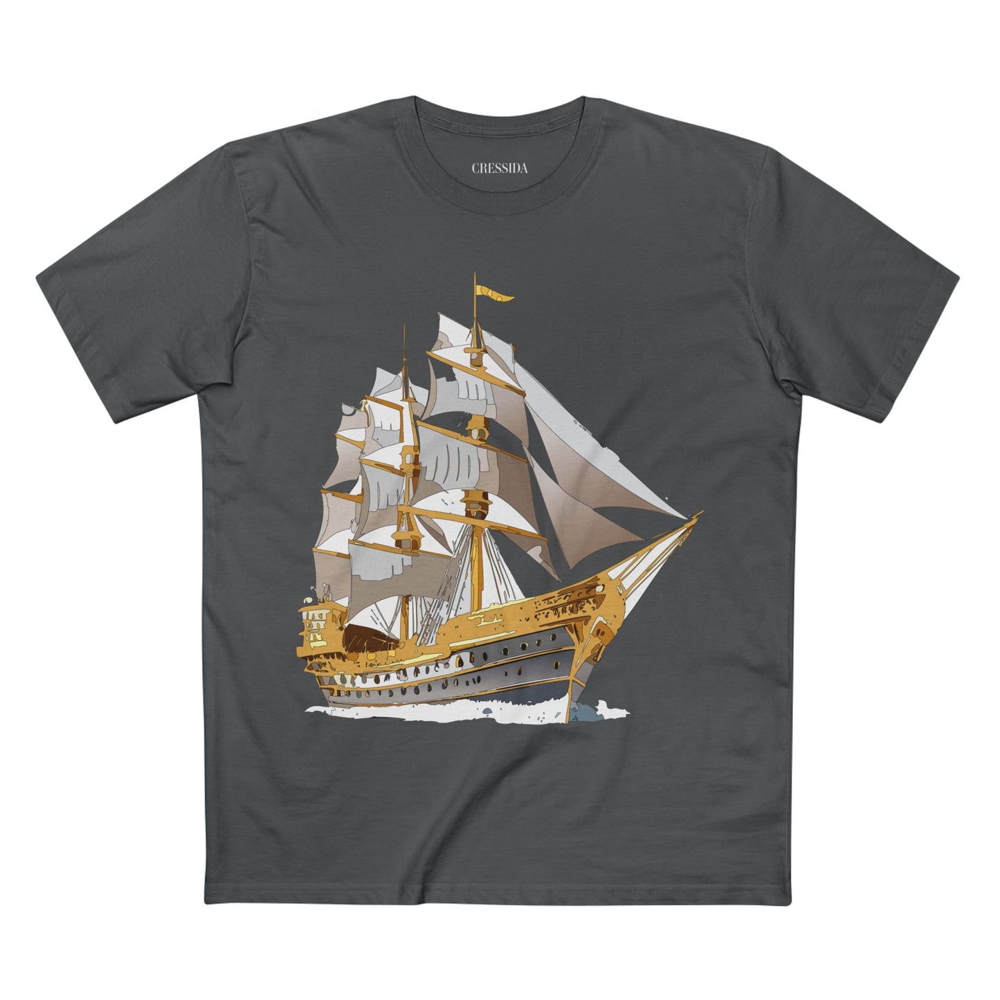 Ship Graphic Unisex 100 Cotton T-Shirt with Gold Frigate Art Design 19