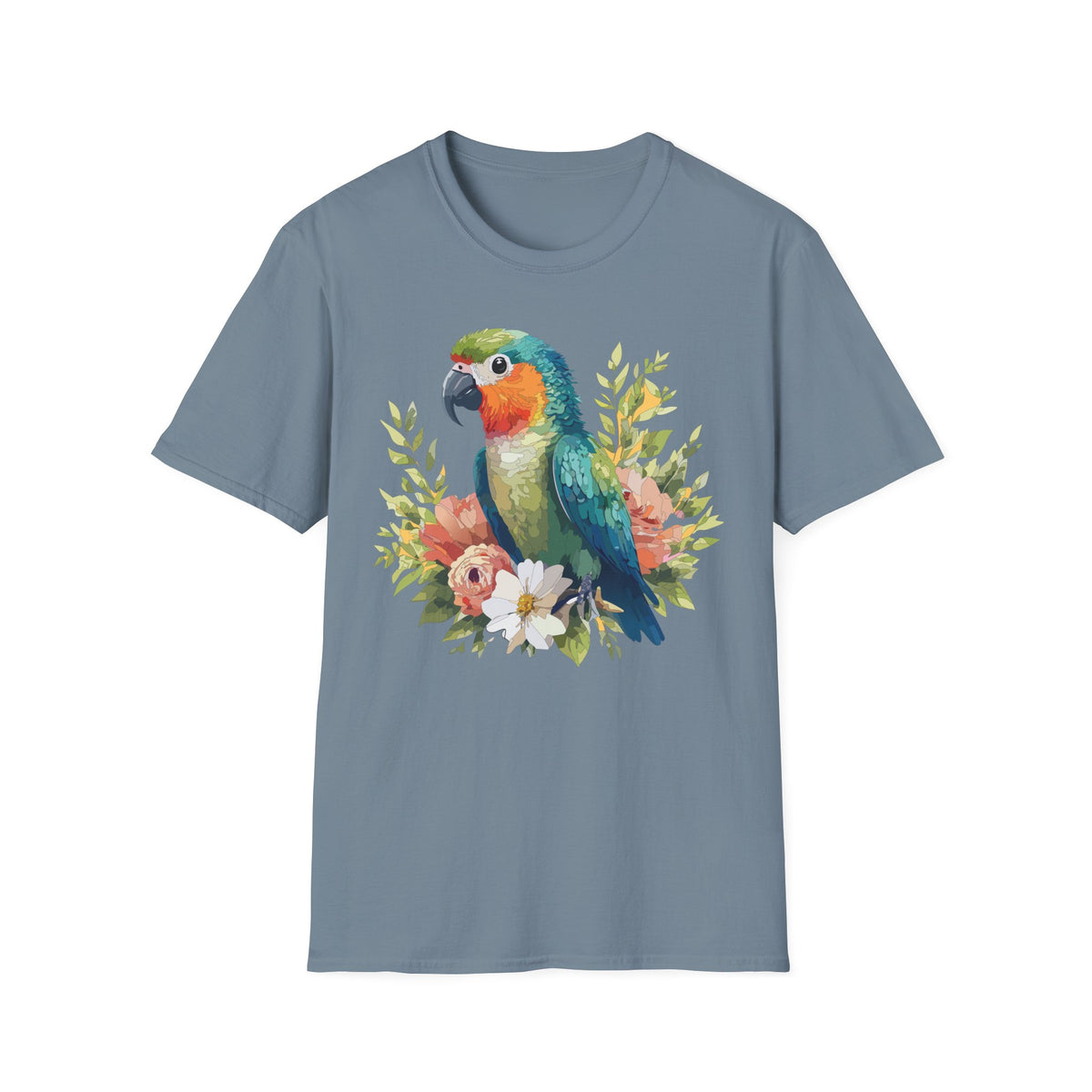 Colorful Parrot Floral Illustration T-Shirt | Tropical Bird Tee