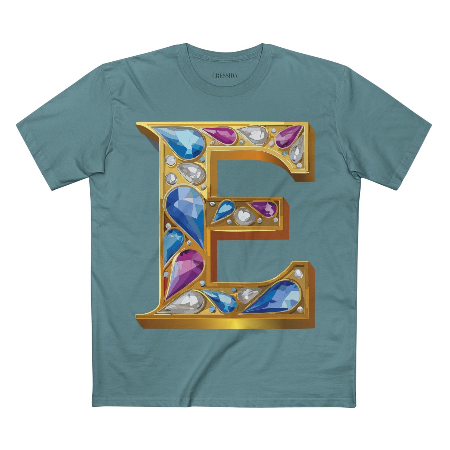 Letter E Graphic Design Tee Unisex 100 Cotton With Antique Gold Letters Artwork T-Shirt