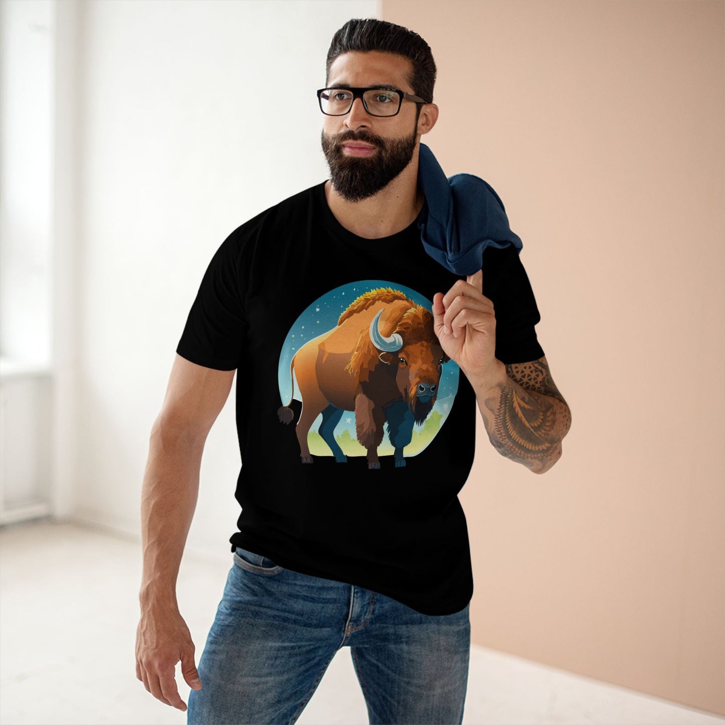 Unisex Premium Cotton Tee With Original Bison Art Design From Retro2Nova Art Collection Soft Breathable Everyday Comfort