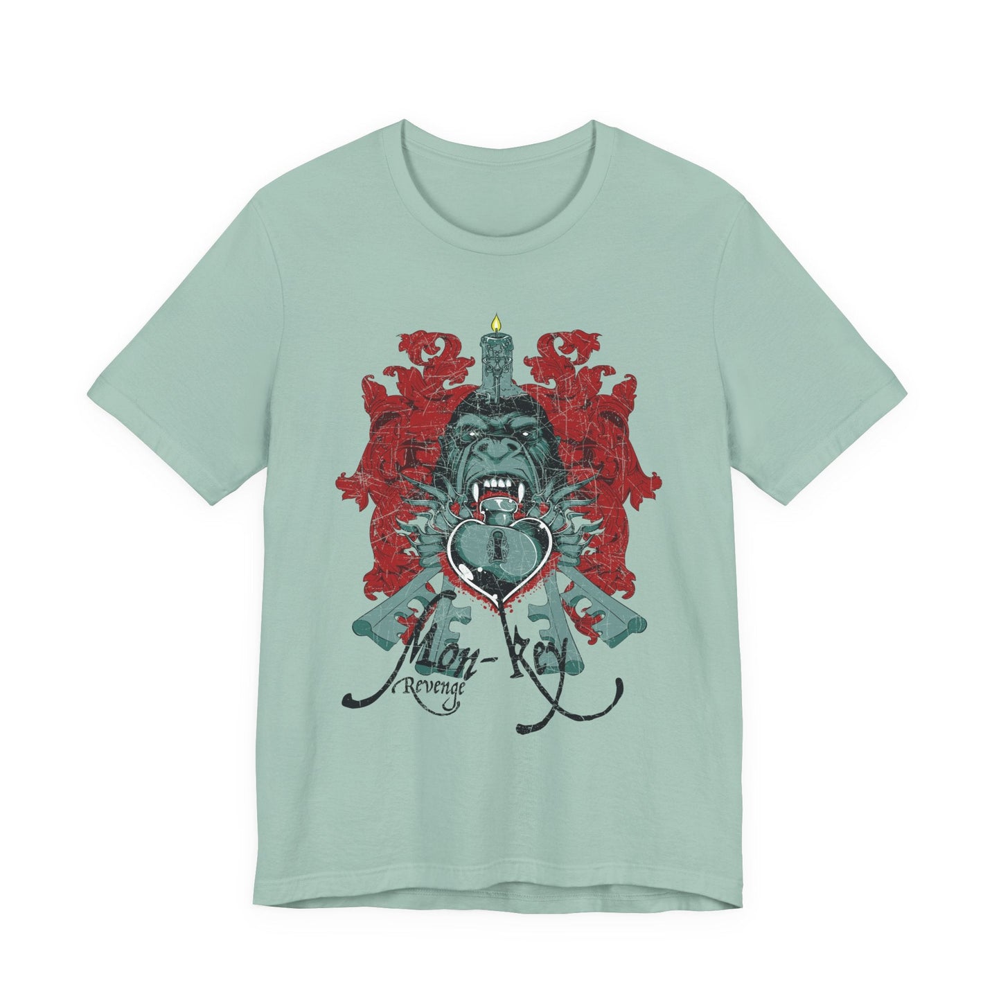 Gorilla Crest with Sword and Heart T-Shirt Heraldic Gothic Design Rock Band T-Shirt
