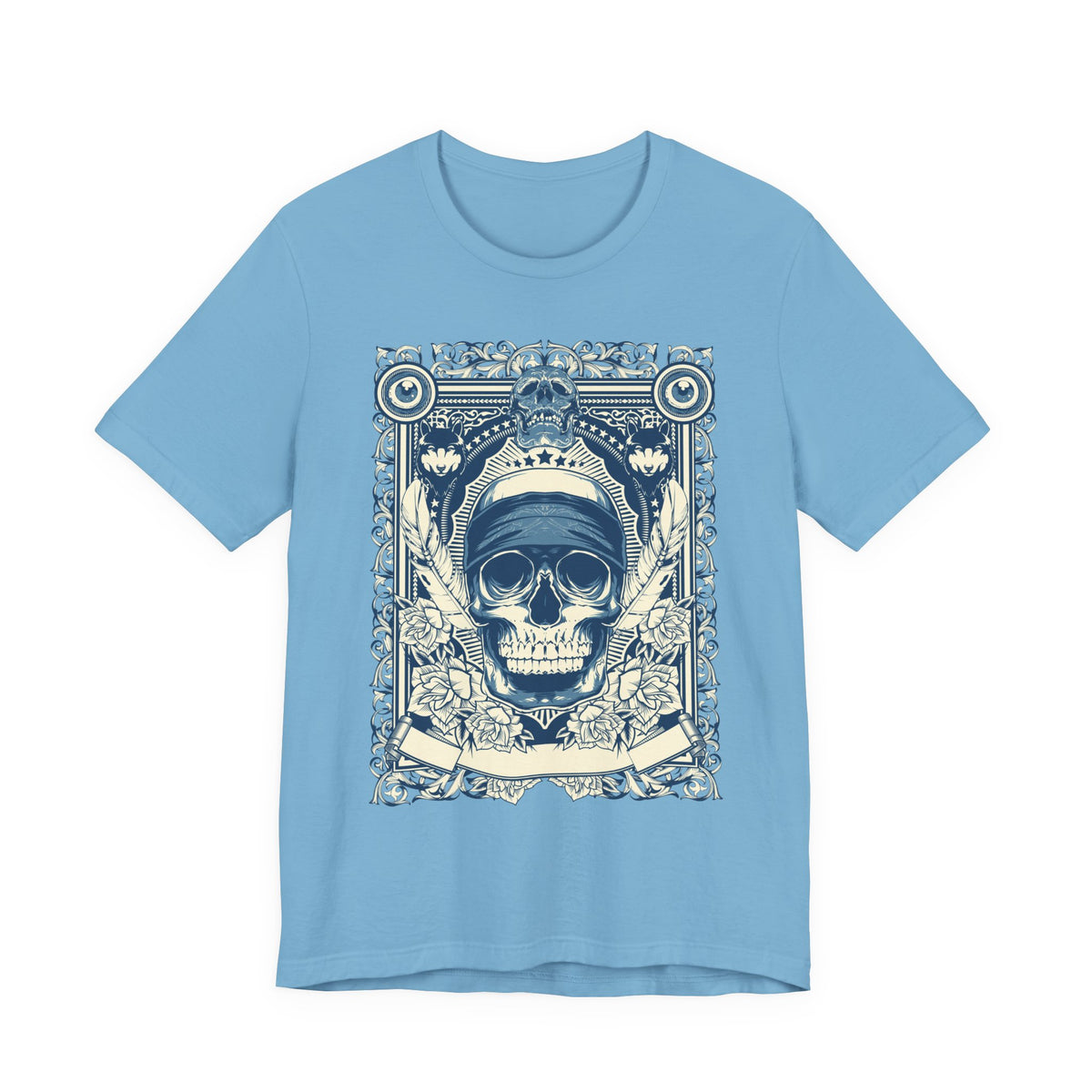 Skull Crown Graphic Tee Vintage Ornate Skull Illustration Rock Band T-Shirt