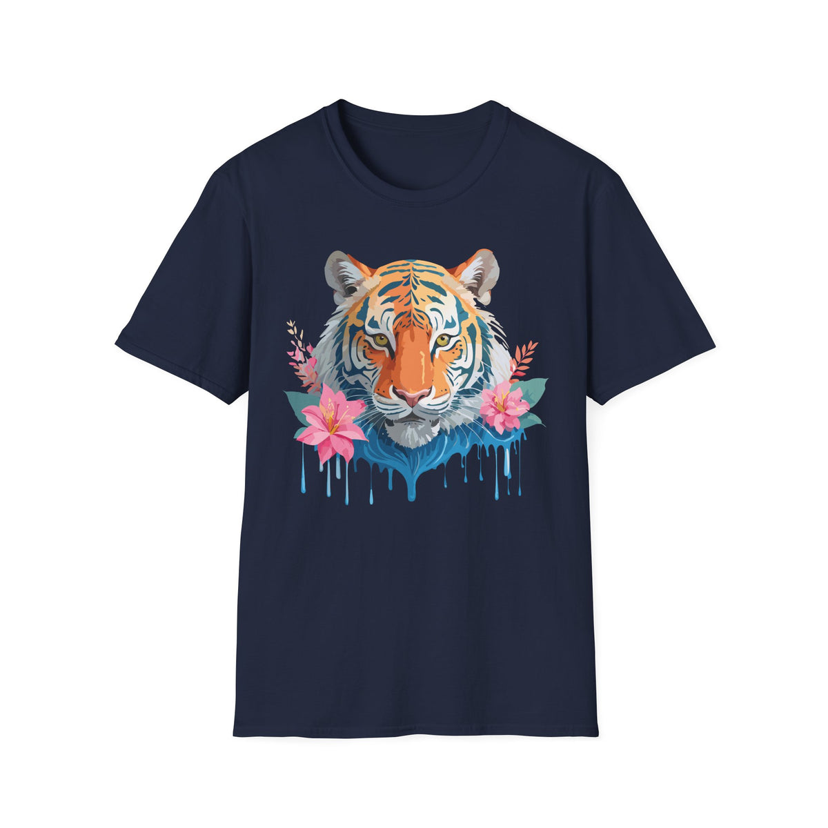 Watercolor Tiger with Floral Accents T-Shirt | Tropical Animal Art