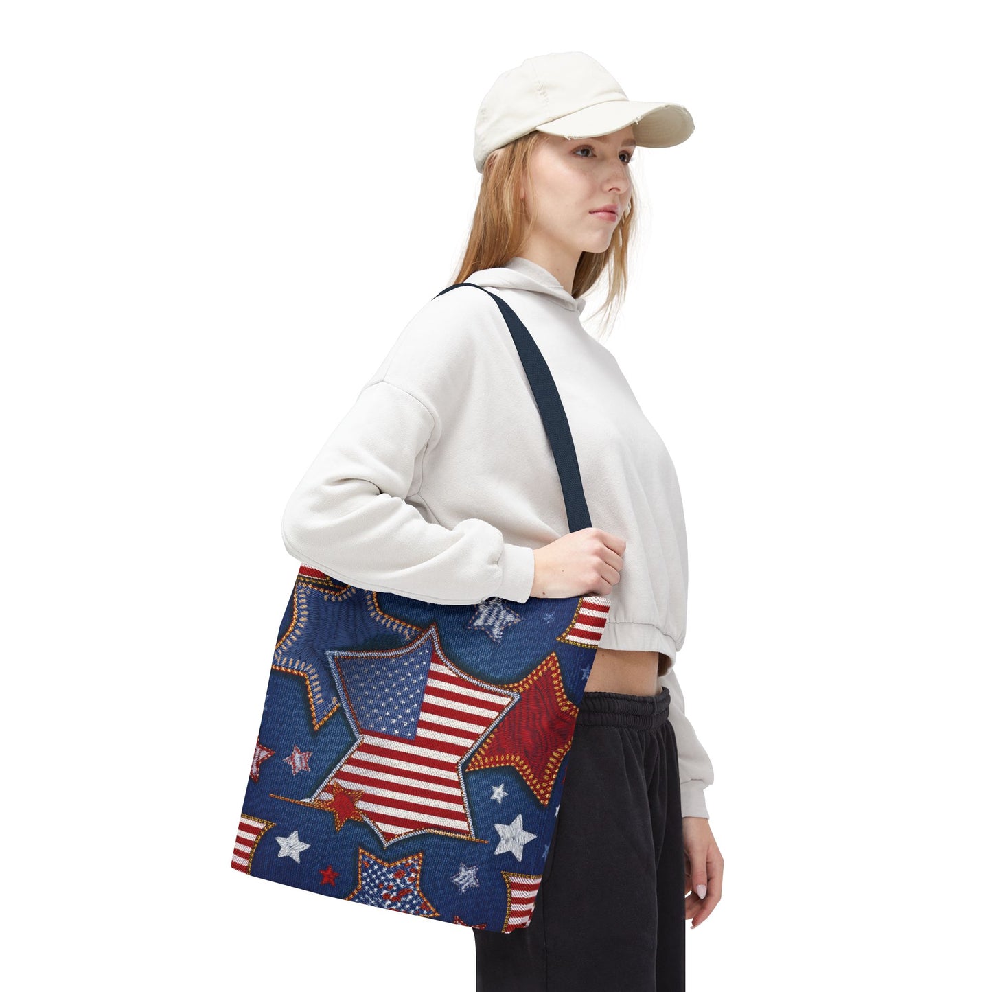 4th of July Graphic Denim Fabric Imitation Print Unisex Canvas Bag Poly Spun 3 Sizes Tote Bag 200-5