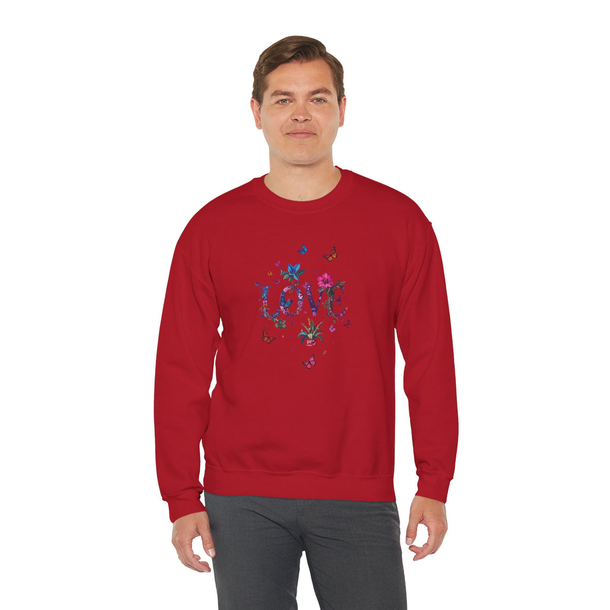 Unisex Floral Love Sweatshirt, Love Floral Sweatshirt, Floral Butterfly Sweatshirt, 50/50 Cotton-Poly Valentine's Day Sweatshirt 03