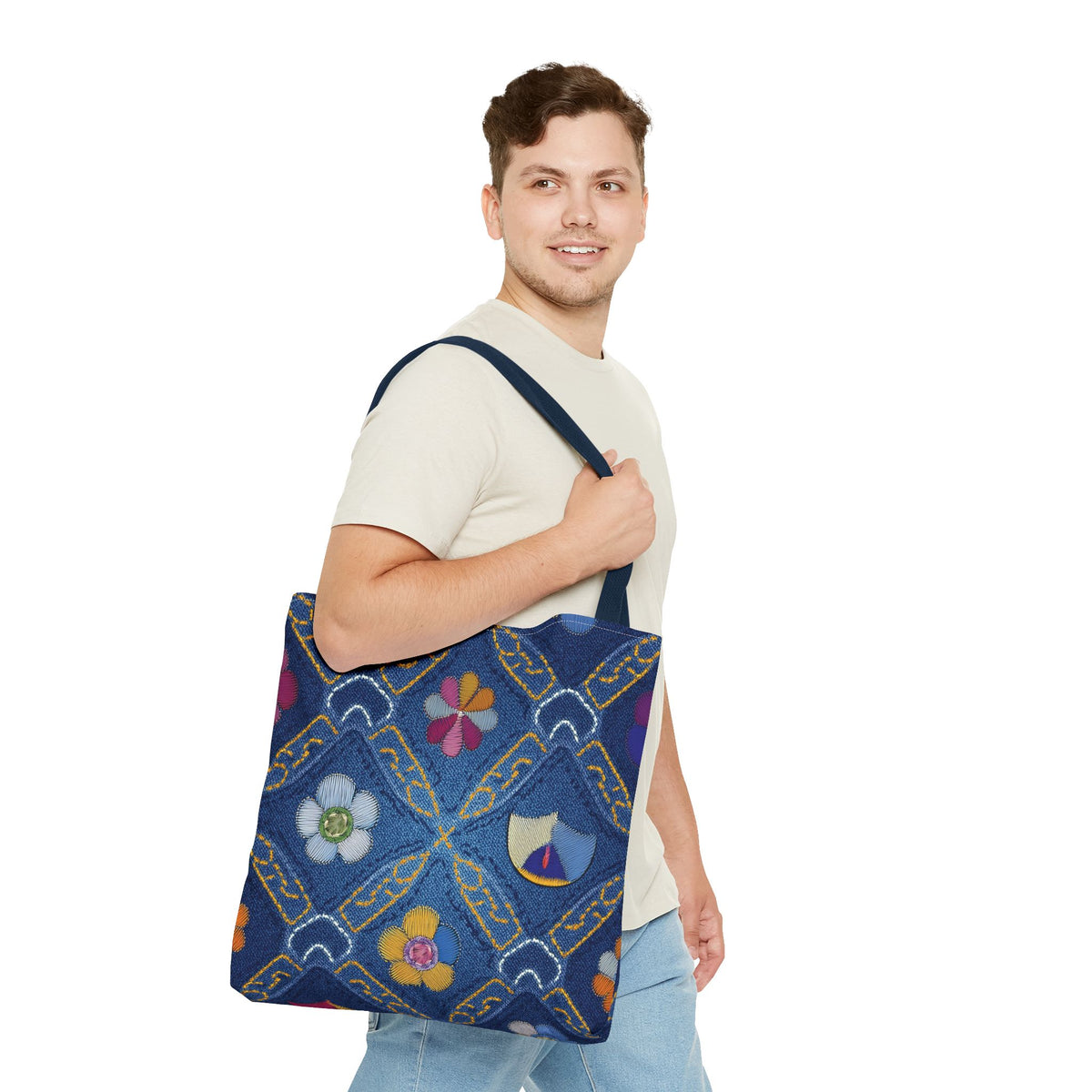 Denim Fabric Imitation Print Unisex Canvas Bag Poly Spun 3 Sizes Tote Bag 159-13