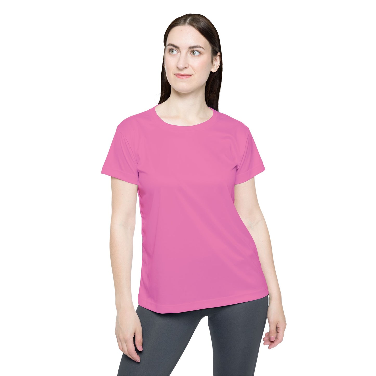 Pink Carnation Women's Sports Jersey Short Sleeves 100% Poly Solid Pink Color Print Athletic Tee