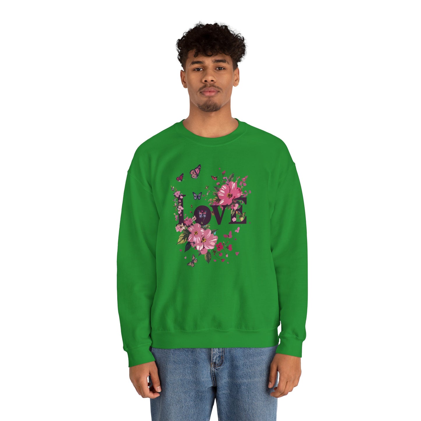 Unisex Floral Love Sweatshirt, Love Floral Sweatshirt, Floral Butterfly Sweatshirt, 50/50 Cotton-Poly Valentine's Day Sweatshirt 05