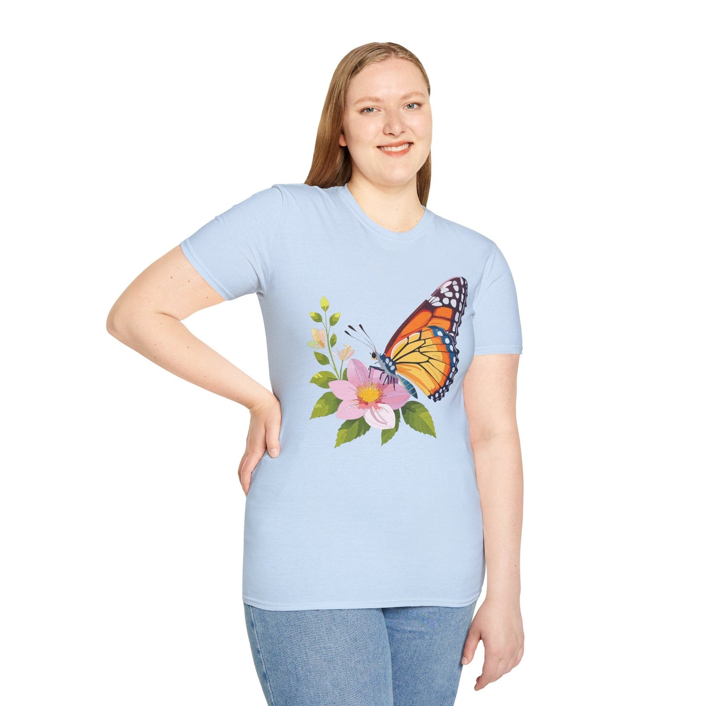 Butterfly T Shirt for Women and Men Monarch Print Softstyle Unisex Gildan 64000 Tee