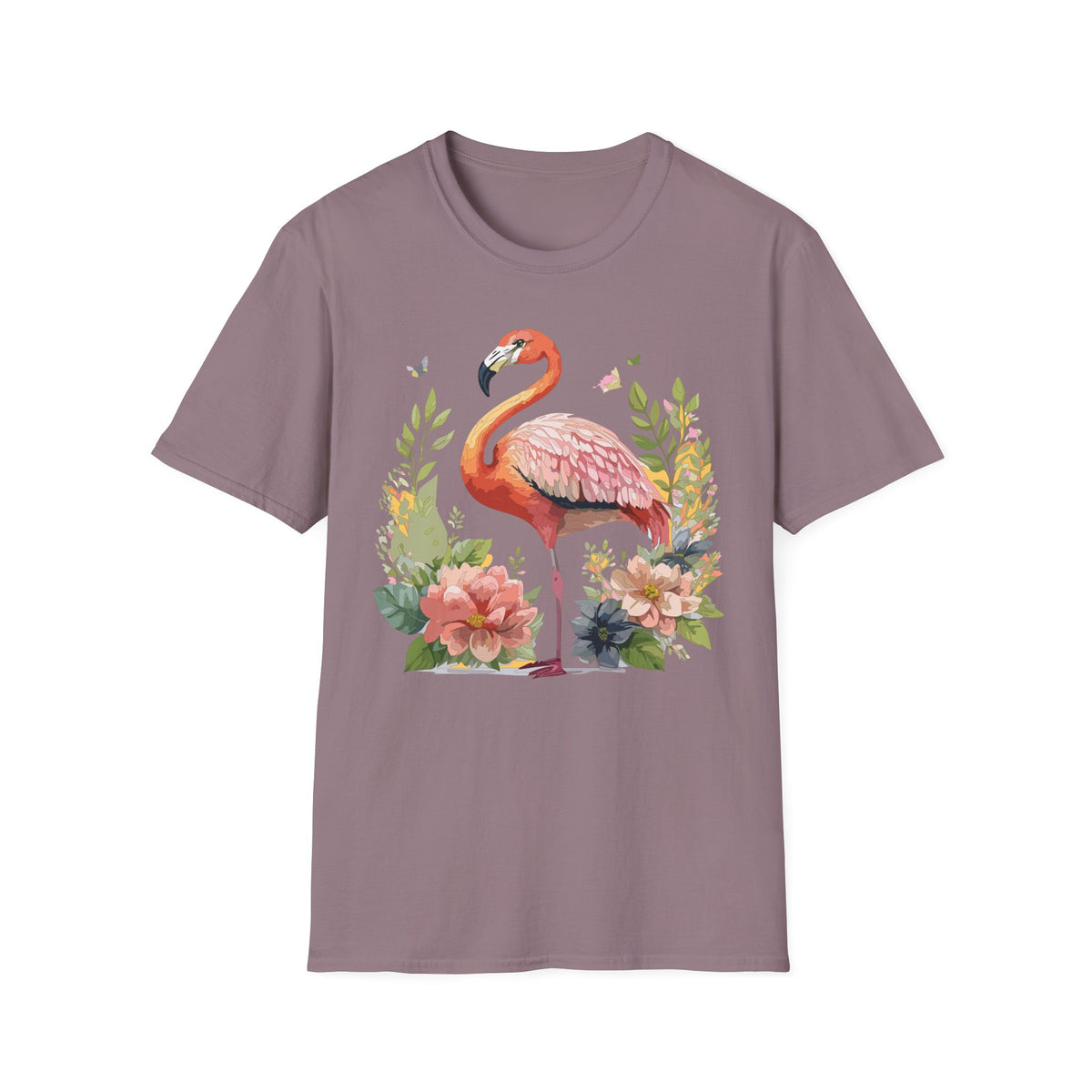 Pink Flamingo Floral Tee | Flamingo Shirt, Tropical Bird Illustration