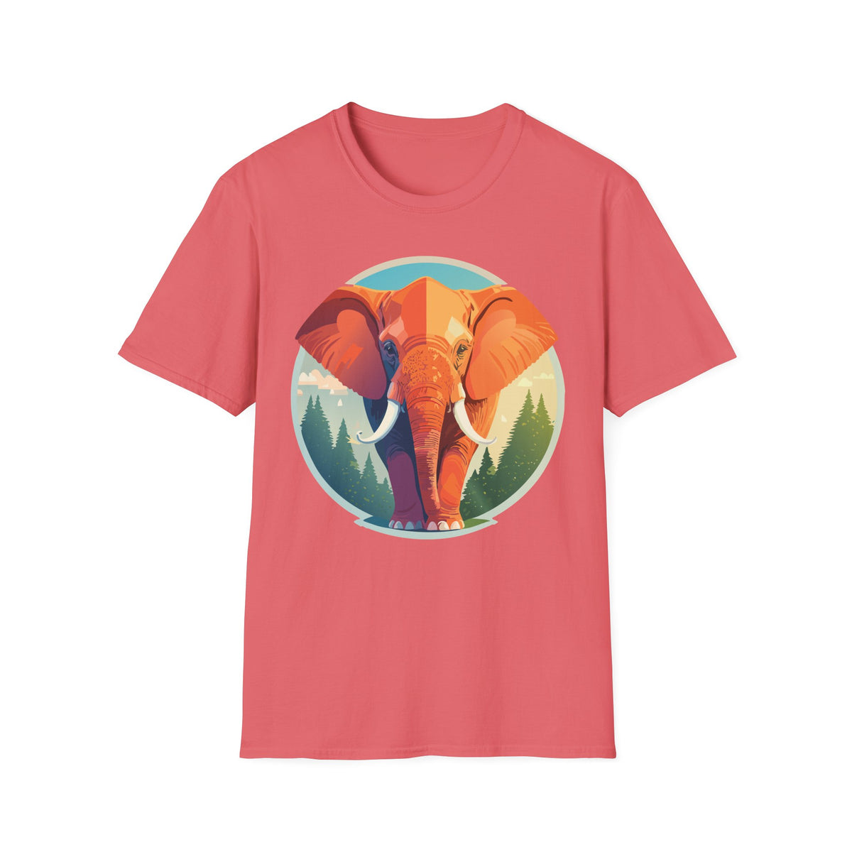 Colorful Elephant Illustration T-Shirt | Retro Forest Circle Art