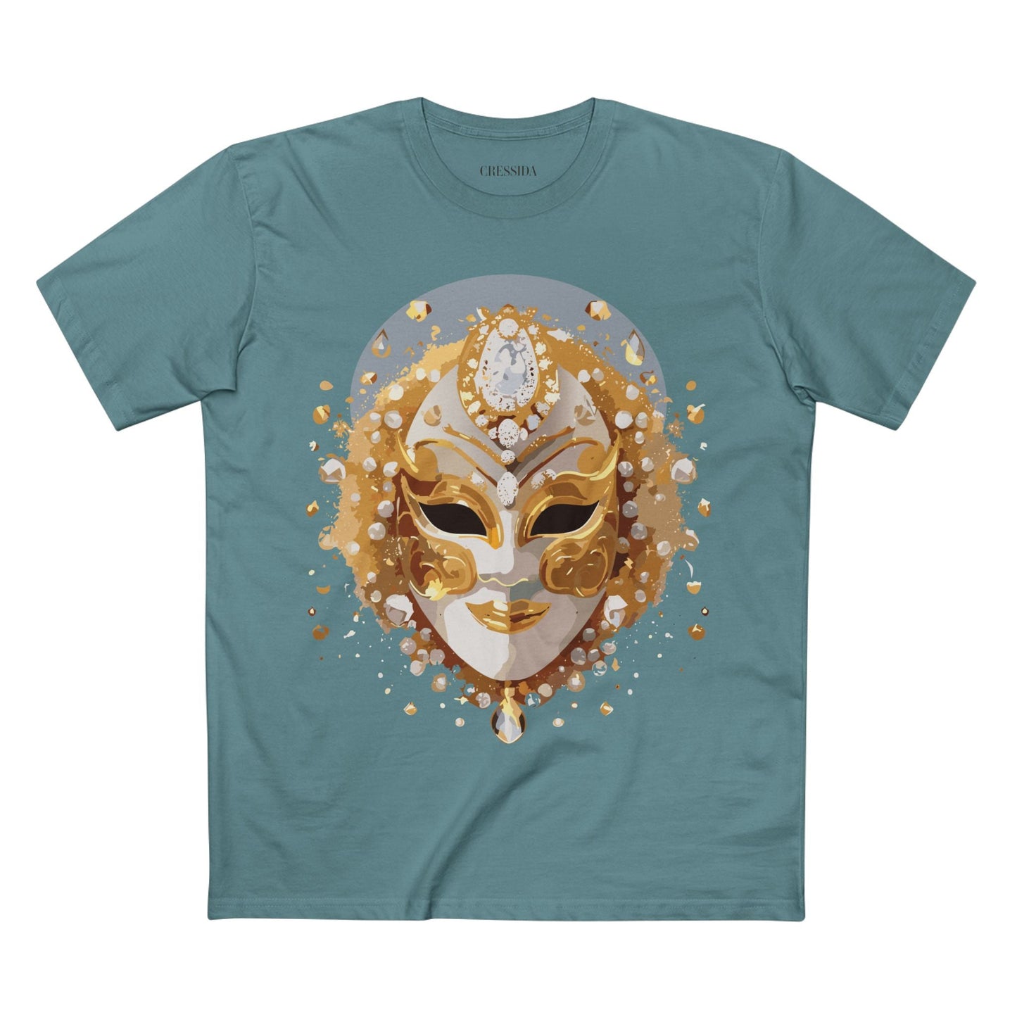 Carnival Mask Graphic T-Shirt Unisex 100 Cotton With Antique Gold Art Design Tee 5