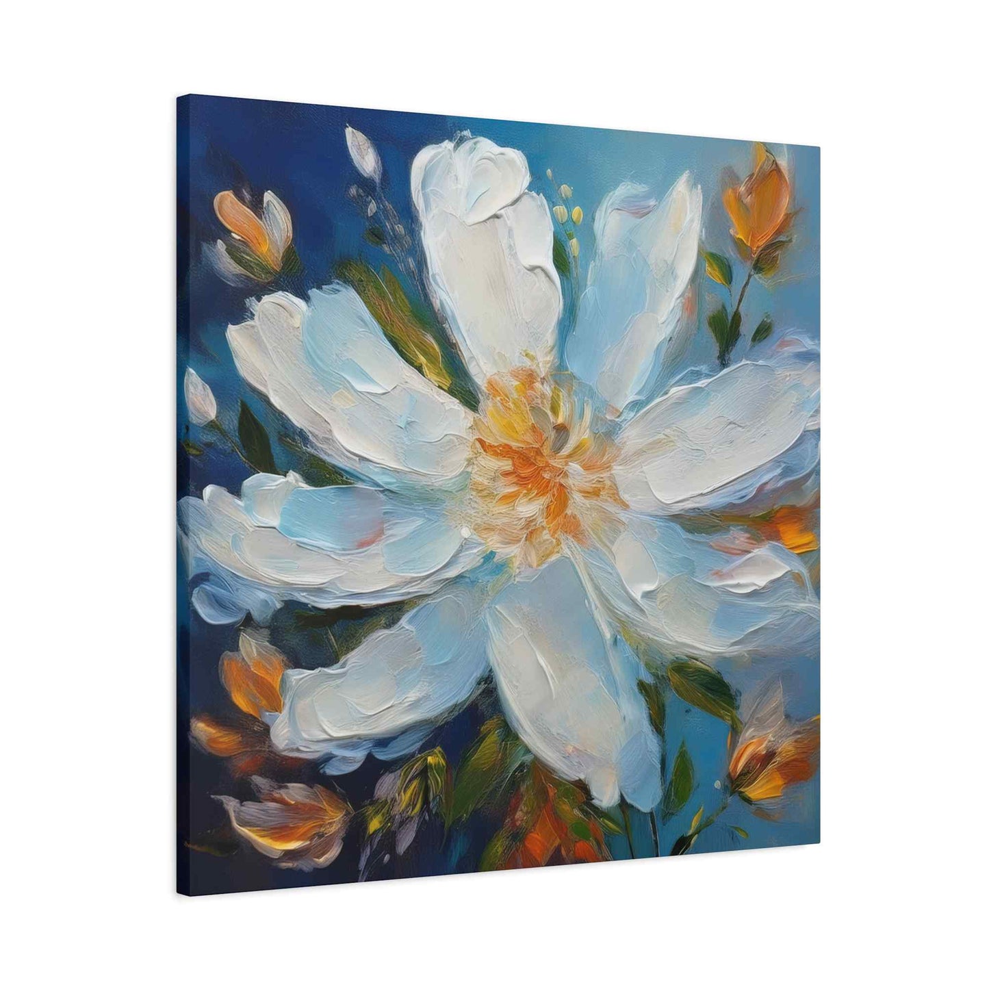 White Flower Print Canvas, White Flower Oil Paint Print 20x20, 24x24, 30x30, 32x32, 36x36, Art Design Print Non-Frame MC-4