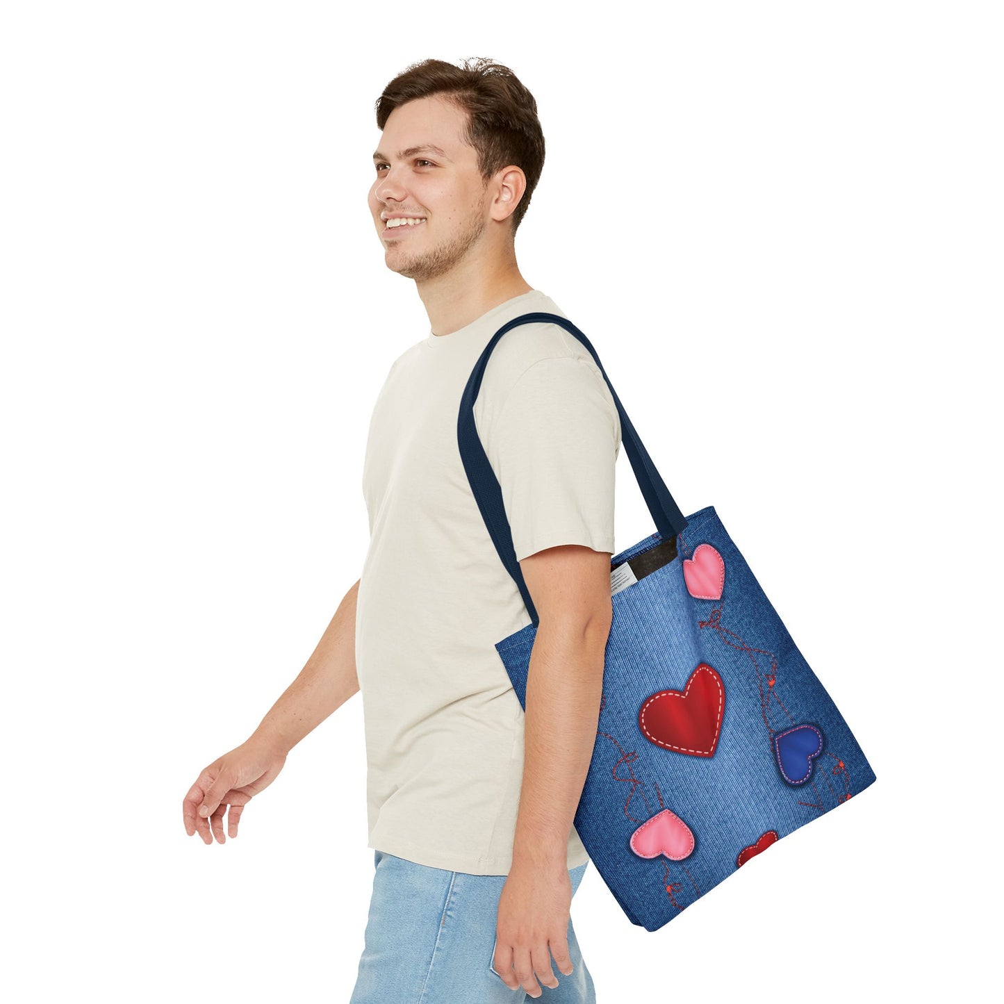 Love Day Graphic Design Denim Fabric Imitation Print Unisex Canvas Bag POLY 3 Sizes Tote Bag 201-23