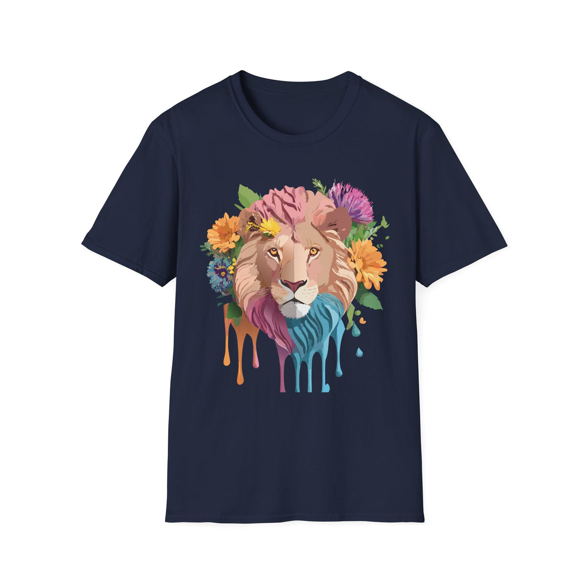 Floral Lion Portrait T-Shirt | Colorful Drip Mane Tee