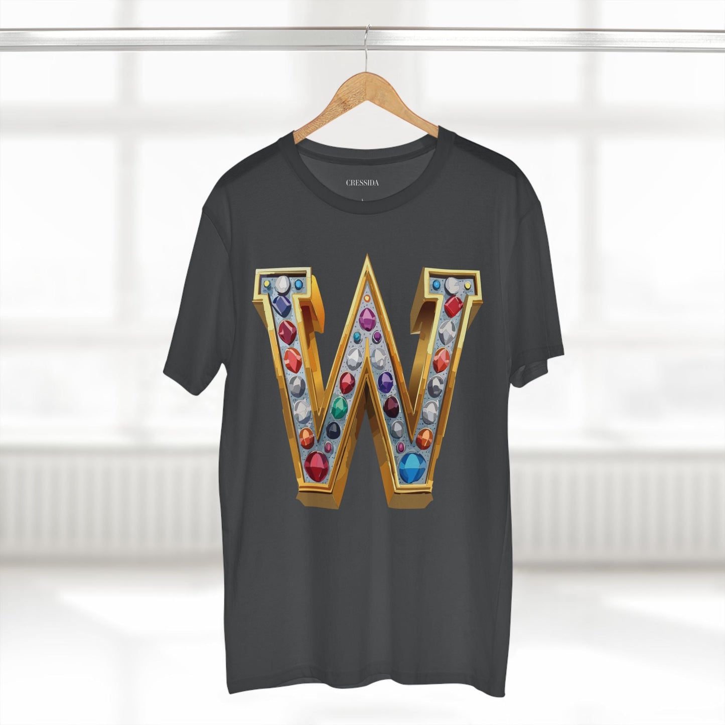 Letter W Graphic Design Tee Unisex 100 Cotton With Antique Gold Letters Artwork T-Shirt