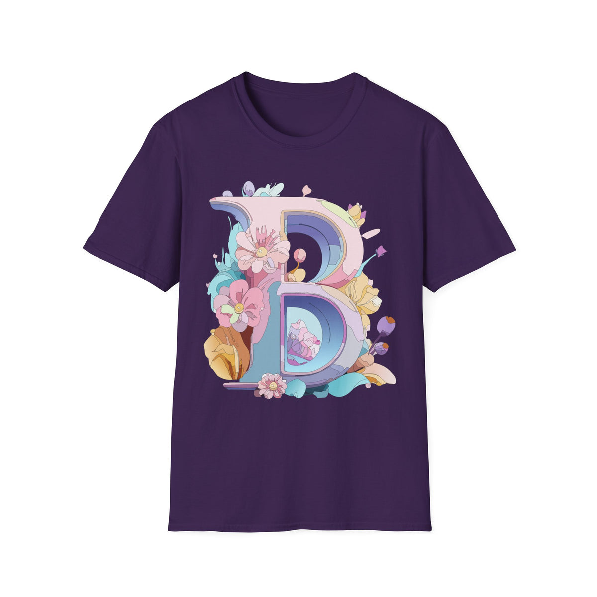 Floral Letter B T-Shirt | Pastel Floral Monogram Tee