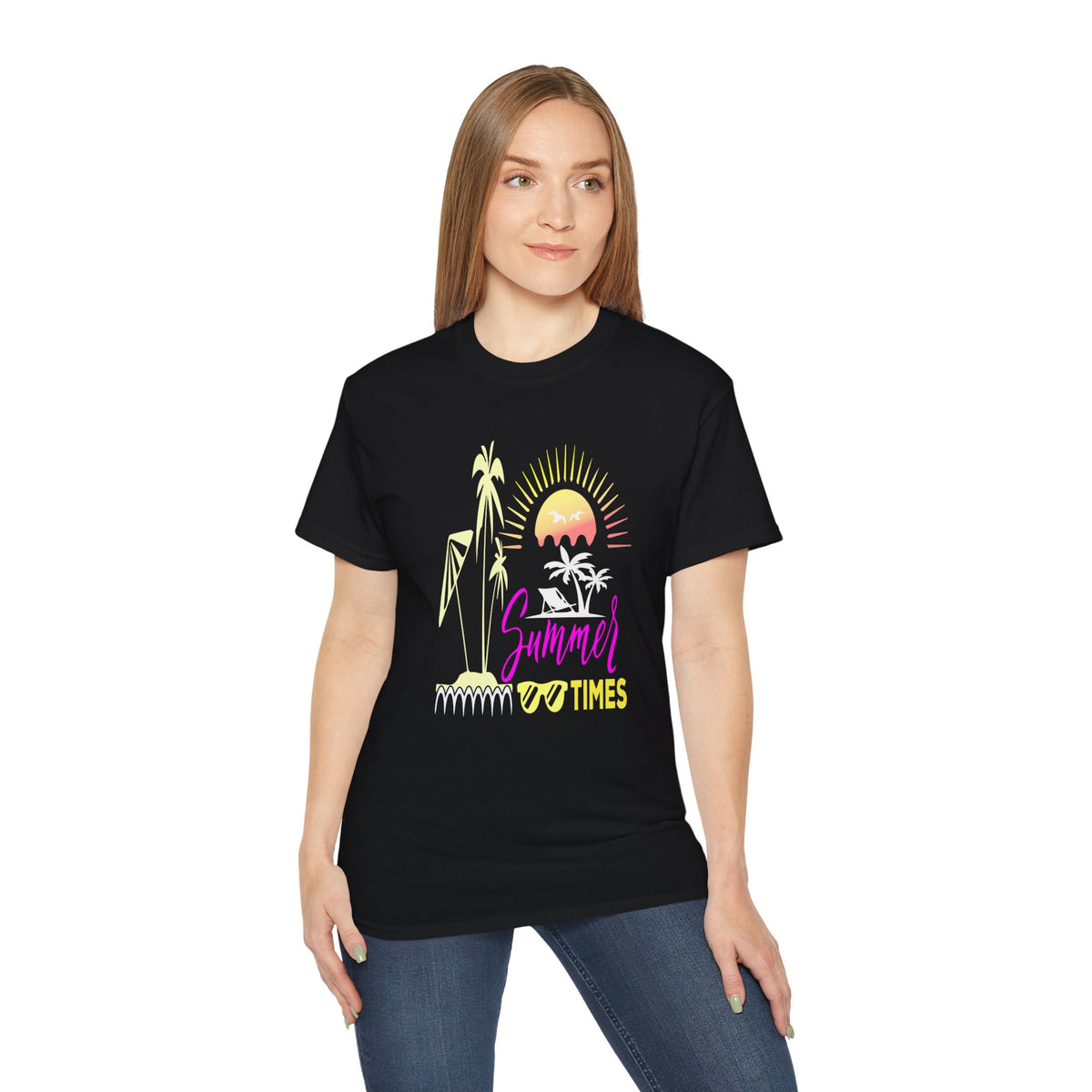 Summer Times tropical sunset Tee | palm trees, sunglasses, retro beach design
