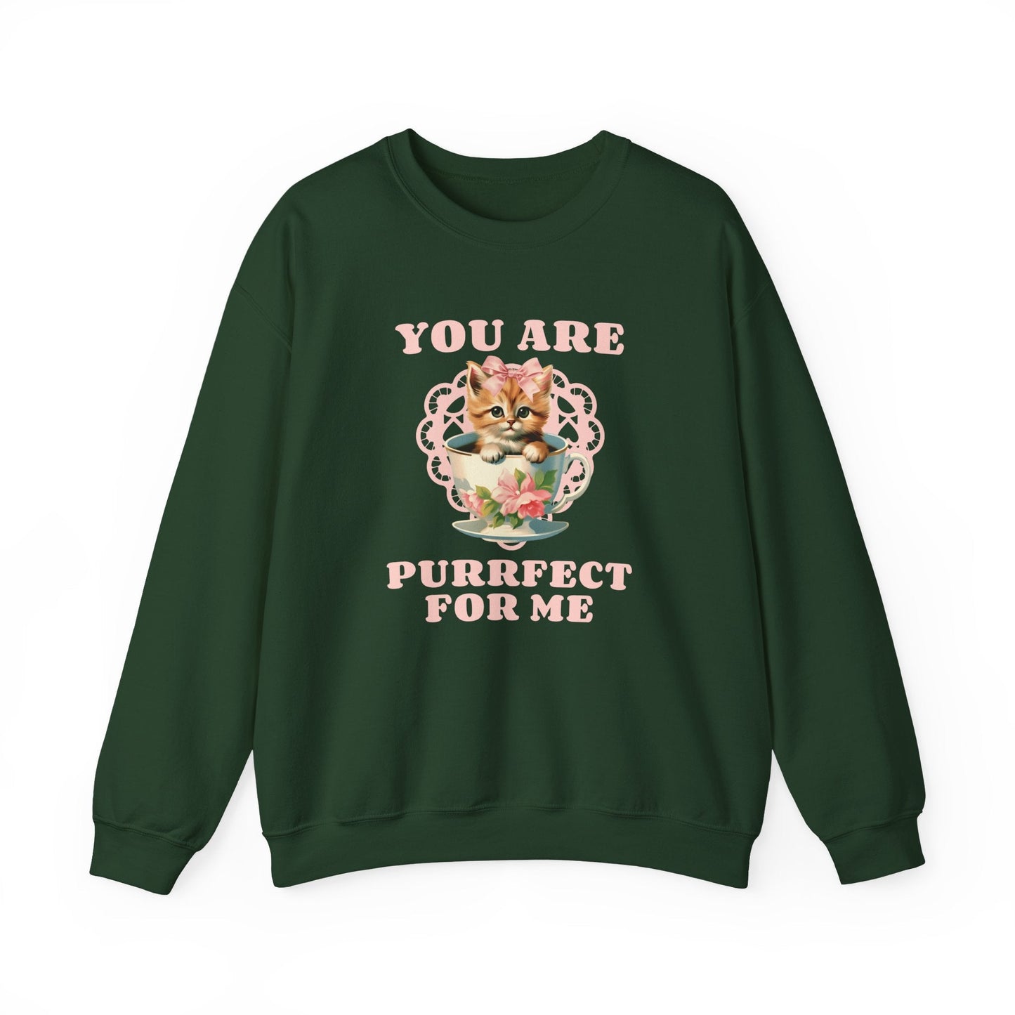 Cat Sweatshirt With Heart Print Valentines Day Unisex 50 50 Cotton Poly Crewneck