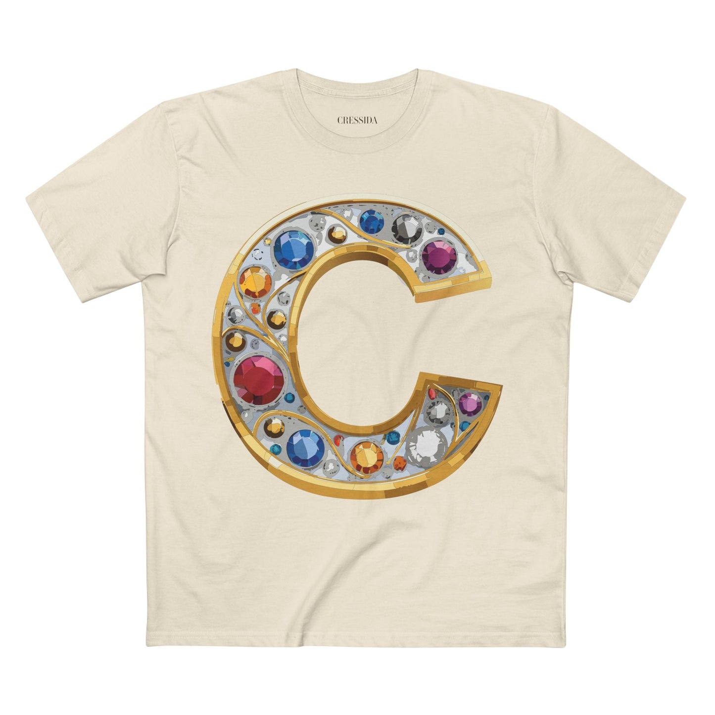 Letter C Graphic Design Tee Unisex 100 Cotton With Antique Gold Letters Artwork T-Shirt